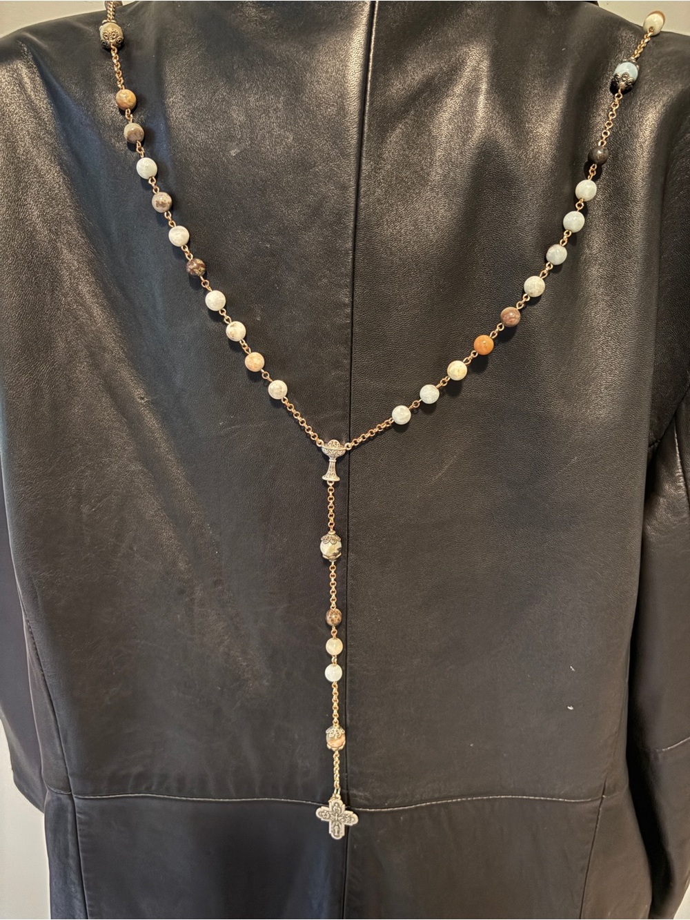 Delicate Multicolor Handcrafted Bead Rosary Necklace with Cross Pendant